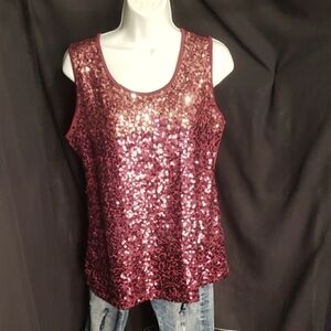 Covington. Tank Style Ombre Sequin Sleeveless Top - Burgundy Size M  EUC